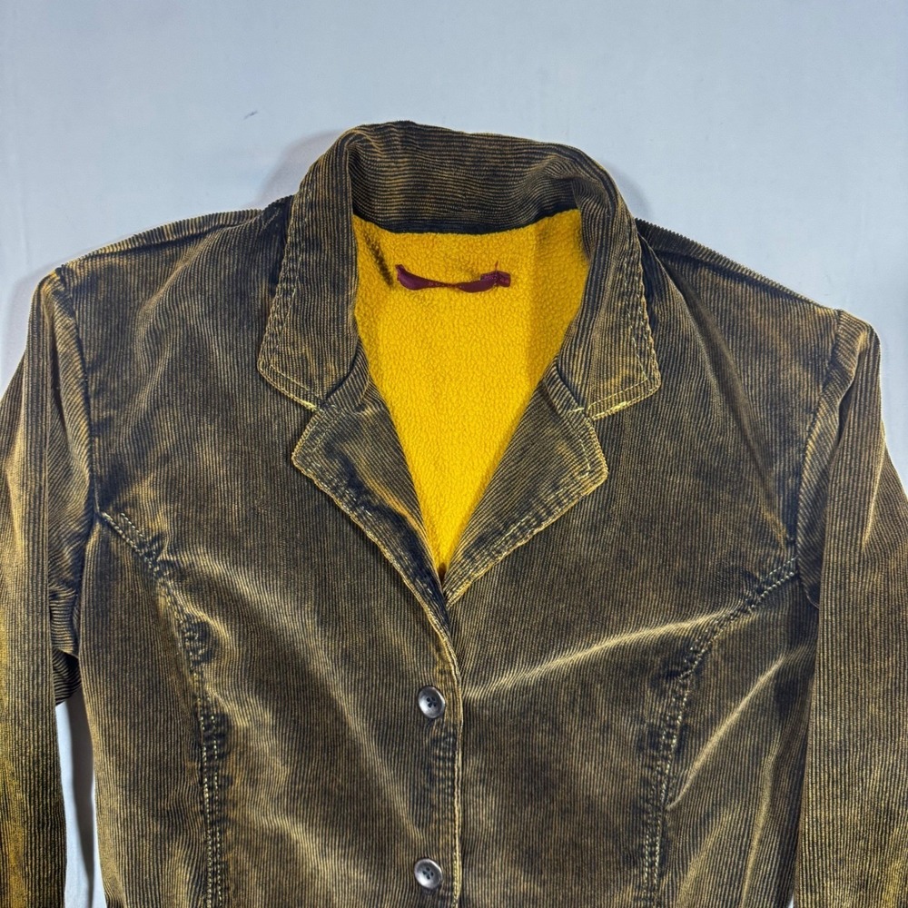 Vintage Y2K Corduroy Jacket Belted Fleece Warm Olive L Academia Steampunk Grunge - Picture 4 of 16
